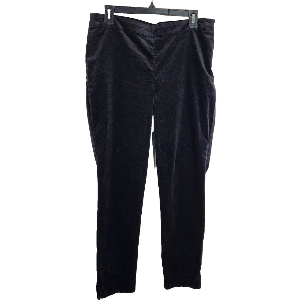 J. Jill Womens Velvet Pants Black 12 Tall Side Zip Straight Leg Pockets Mid Rise